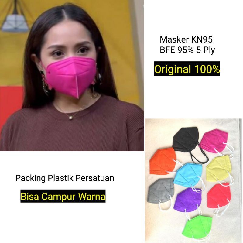 Masker Duckbill Warna Artis Nagita KN95 BFE 95% Wajah Kesehatan 5ply kemasan satu satu warna