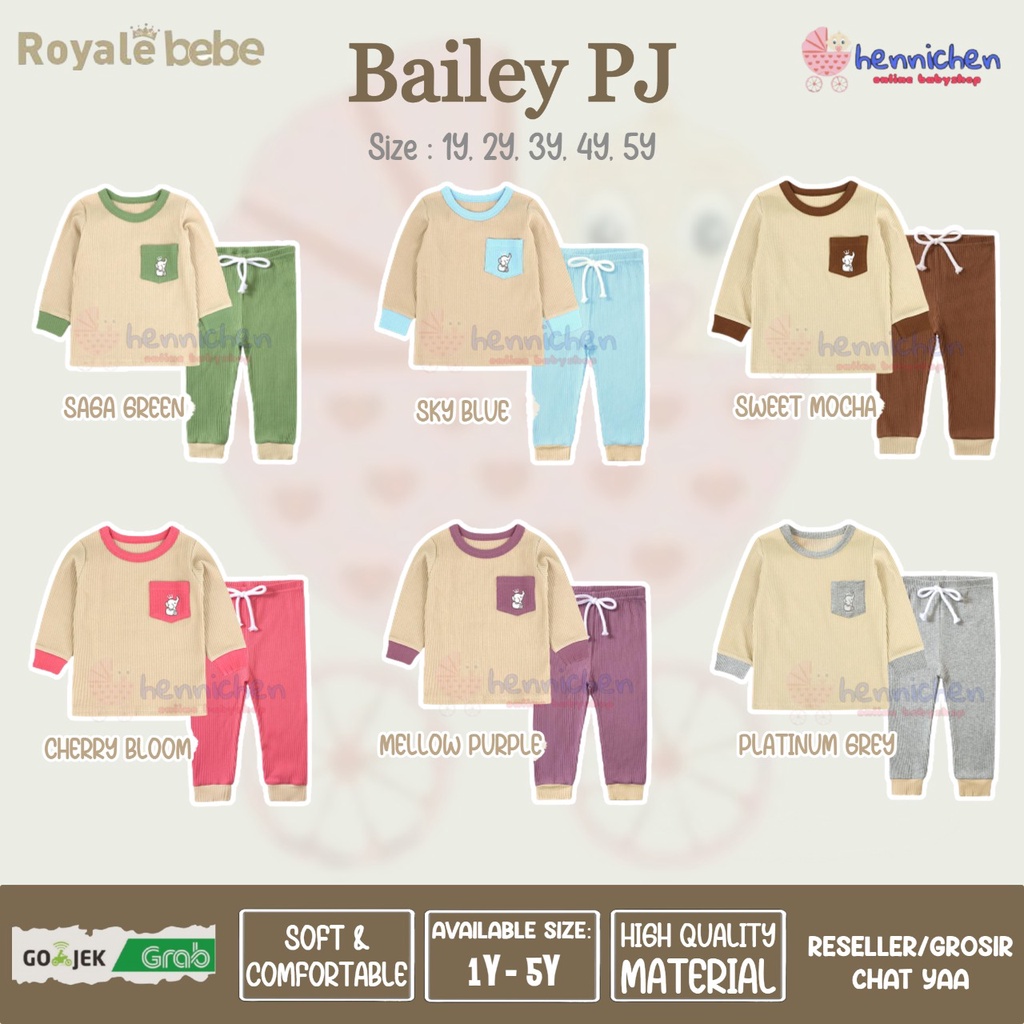 ROYALE BEBE BAILEY PAJAMAS SETELAN PIYAMA BAJU PANJANG CELANA PANJANG ANAK 1-5 TAHUN