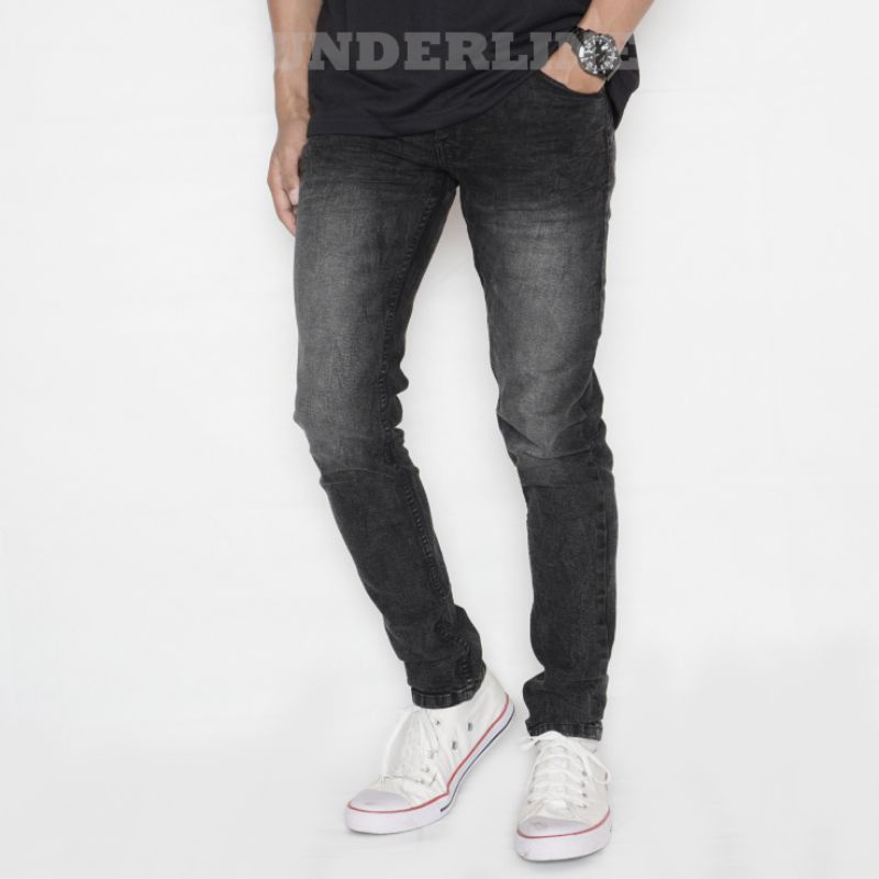 celana ripped jeans pria tidak tembus , ripped jeans denim original underline &amp; kunaker