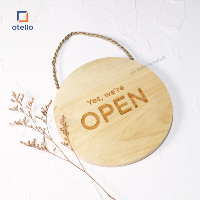 Open Closed Sign Board Kayu Pinus Grafir Wooden Signage Cafe Restoran Papan Nama