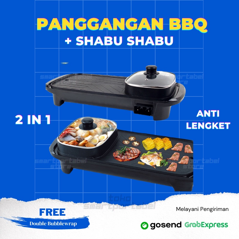 Alat Panggang BBQ Grill Hotpot Shabu Elektrik Pan Pemanggang Panggangan Listrik 2in1 Multifungsi