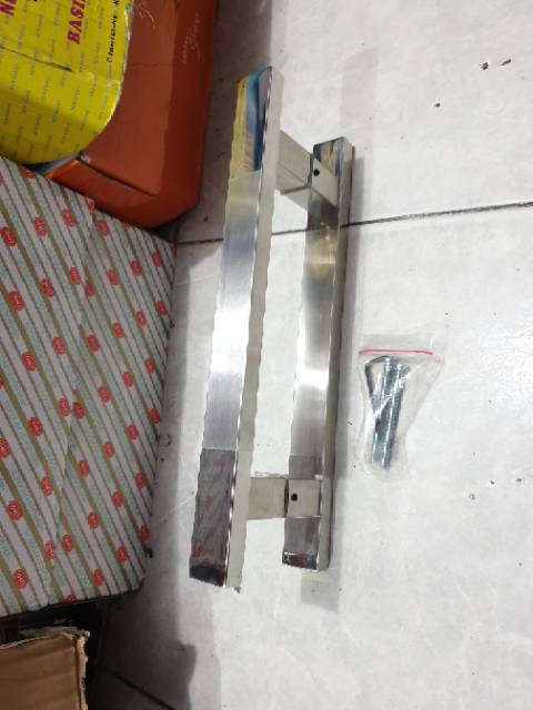 Paket handle pintu stainless baut tembus 33cm 2 set + kunci pelor