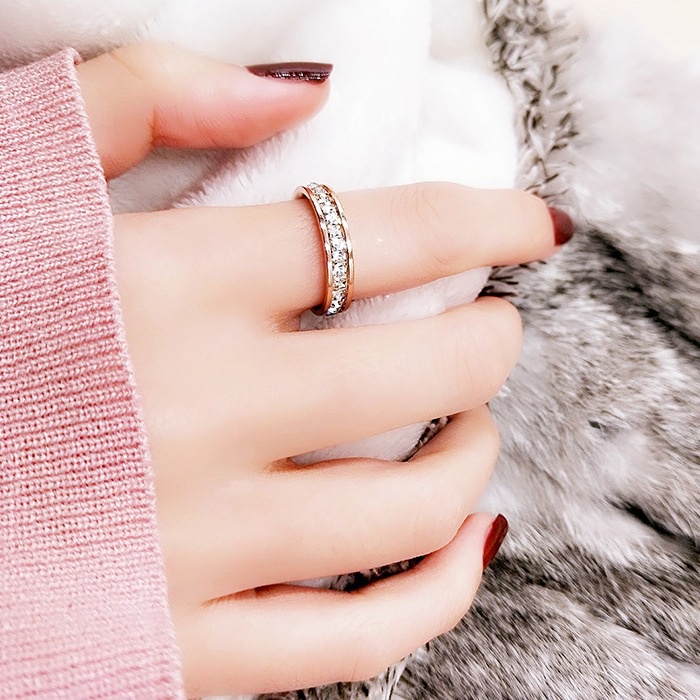 Bisa Cod Cincin Emas Asli Kadar 375 Crystals Cincin RoseGold  (Size:5-8#) 824C2# Ready Stok