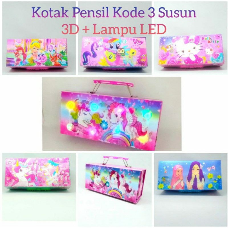 

KOTAK PENSIL KODE 3D LAMPU LED 3 susun 3 MODE NYALA