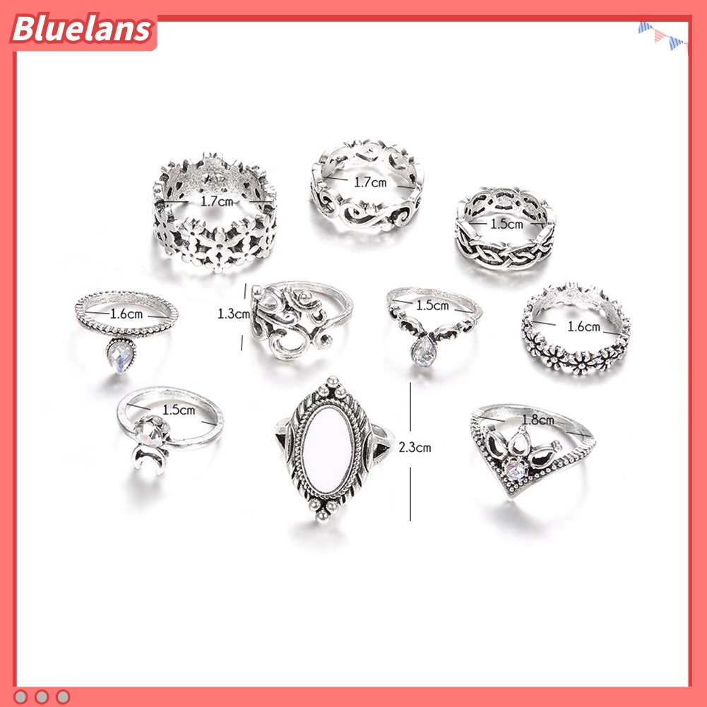 Bluelans 10Pcs Cincin Buku Jari Aneka Bentuk Gaya Retro Untuk Wanita