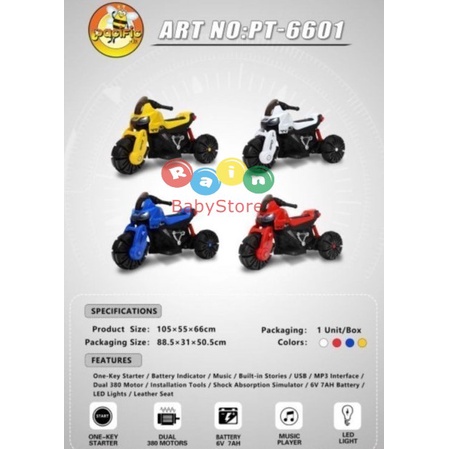 MAINAN MOTOR ANAK PACIFIC PT-6601 Motor Aki Aanak Remote Control