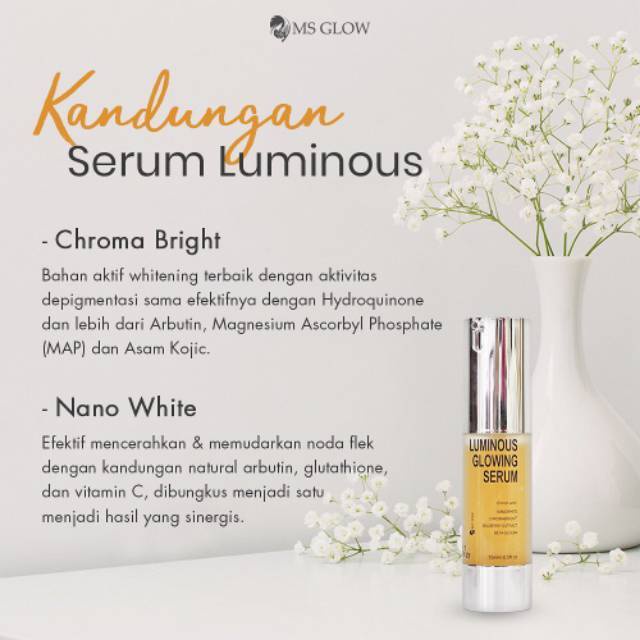 Ms Glow Luminous Glowing Serum Ms Glow Original 100% Serum Luminous Pencerah 10x Lipat Penyamar Noda Bekas Jerawat Dan Flek Tipis