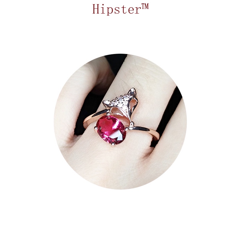 Fashion Trend Luxury Temperament Fox Inlaid Red Crystal Adjustable Ring