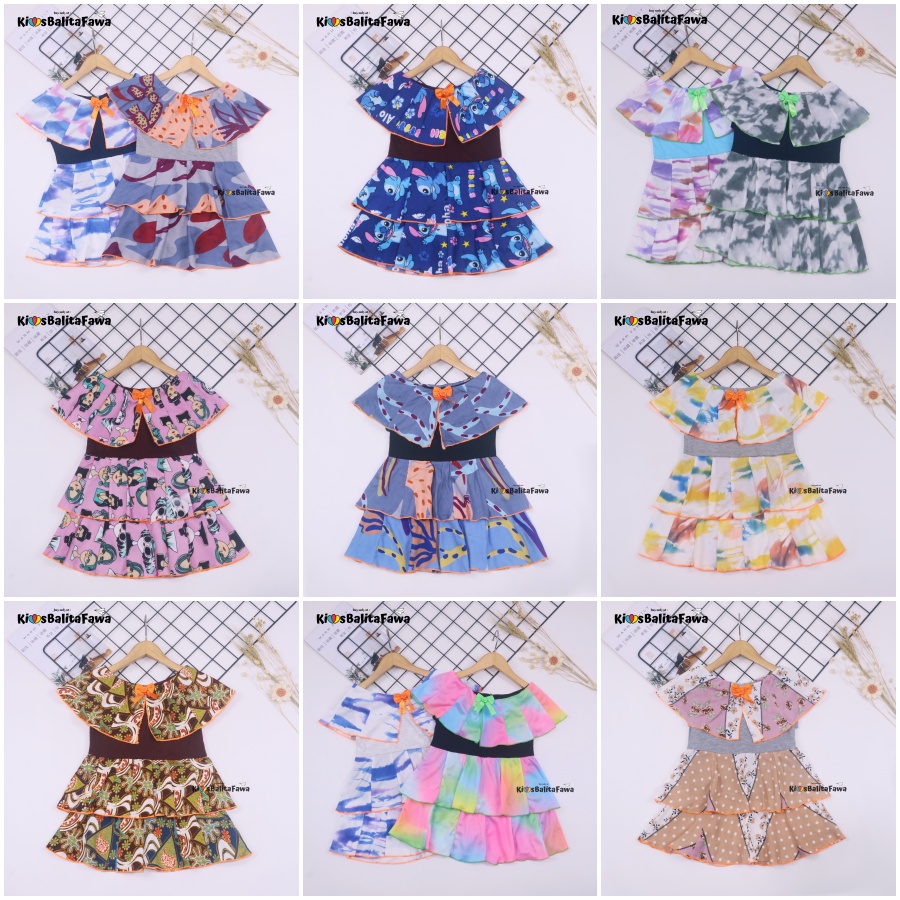 Dress Arumi size 1-2 Tahun / Baju Kensi Cewek Katun Adem Gaun Pesta Dres Cape Anak Perempuan Murah