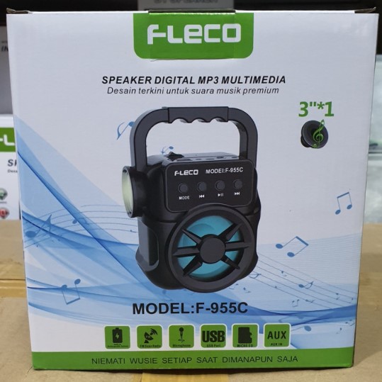 Speaker Fleco F 955 C Bluetooth Portable MP3 FM USB Free Mic