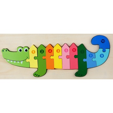 Mainan Edukasi Anak Basic Shape Kayu Balok Geo Geometri 3D Montessori Sensory Xylophone Jam Angka-PUZZLE BUAYA