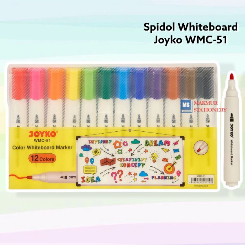 

Spidol Whiteboard / Spidol Papan Tulis 12 Warna Joyko WMC 51