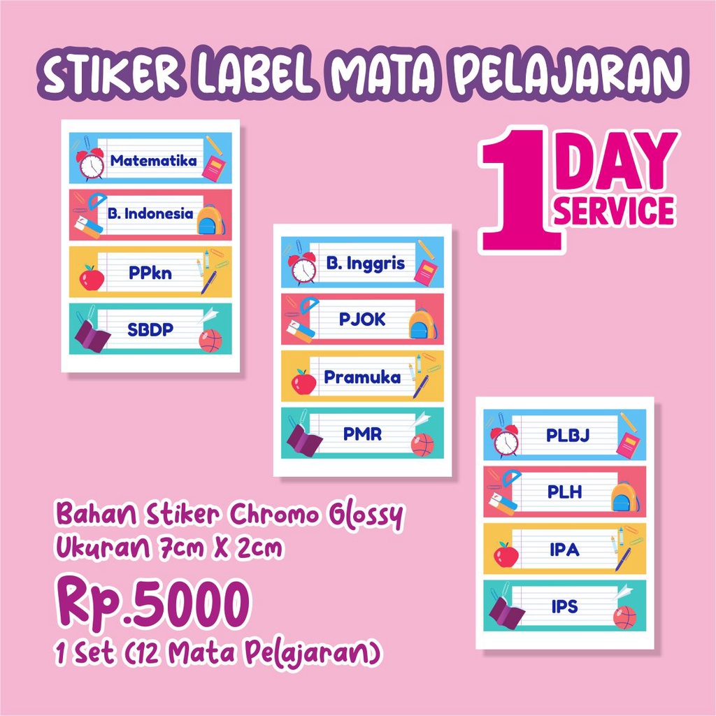 

Stiker Label Mata Pelajaran Sekolah / Custom Sticker Label Buku Mapel