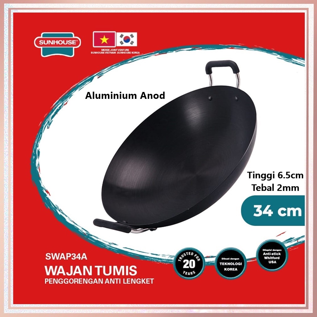 Wajan Tumis Anti Lengket Sunhouse SWAP34A 34cm