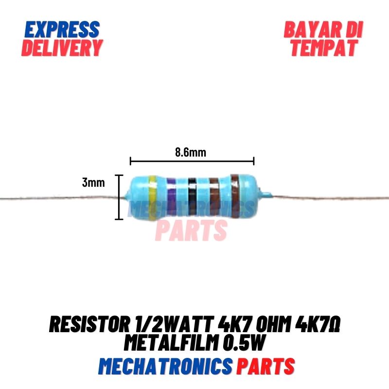 5 Buah Resistor 1/2Watt 4K7 Ohm 4K7Ω Metalfilm 0.5W