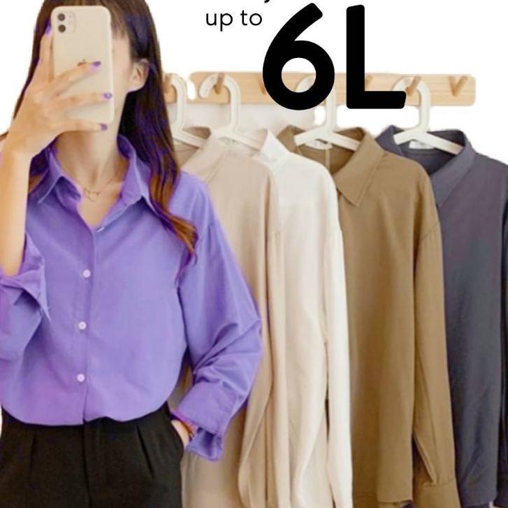 Lagi Tren.. KEMEJA PUTIH POLOS  WANITA LENGAN PANJANG OVERSIZE JUMBO LD 140