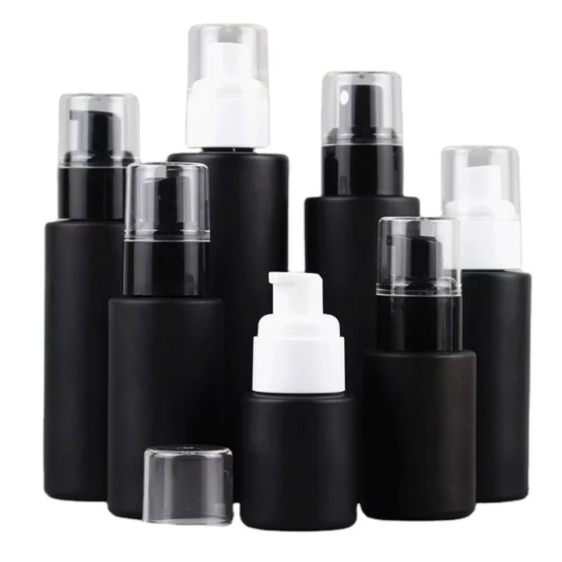 Botol Spray Kaca / Botol Kaca Pump Hitam Matte 100ml Bahu Datar