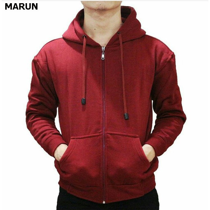 L,XL,XXL Jaket zipper hoodie polos hitam mr store-MARUN