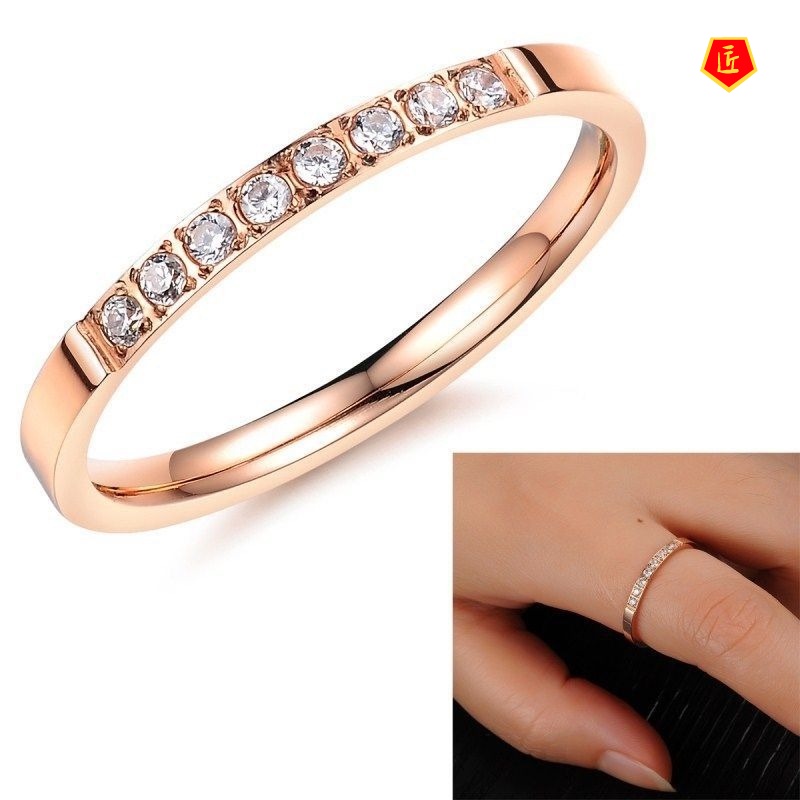 [Ready Stock]Simple Inlaid Diamond 925 Silver Couple Ring