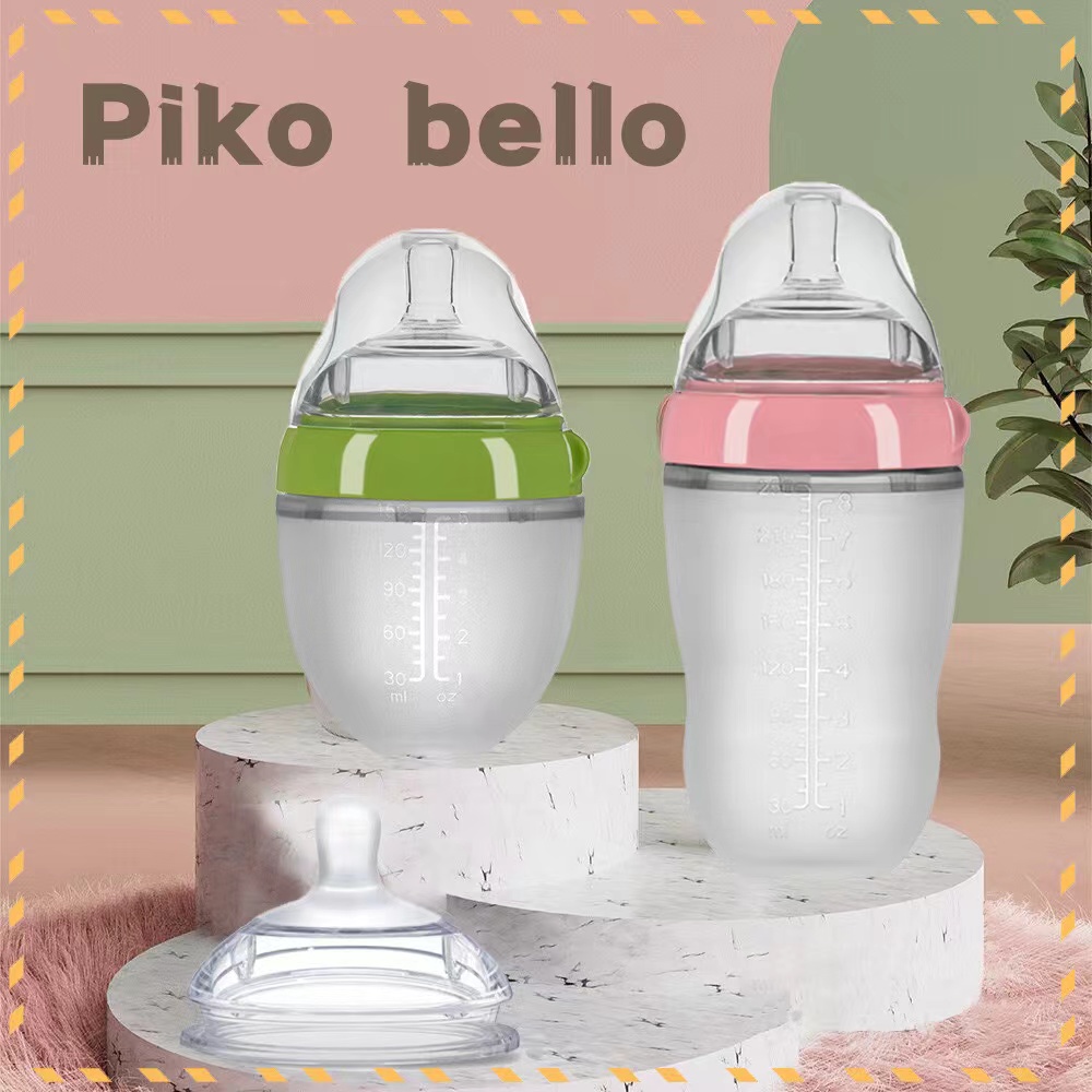 PIKO BELLO botol susu bayi dengan sedotan botol bayi bahan silikon lembut BPA free