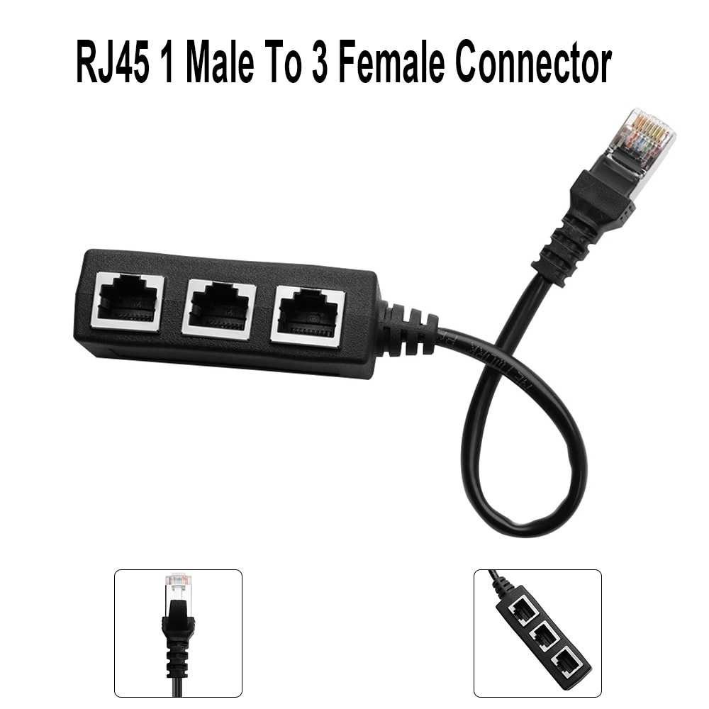 sell RJ45 LAN Ethernet Network Connector Splitter 1 to 3 - Hitam