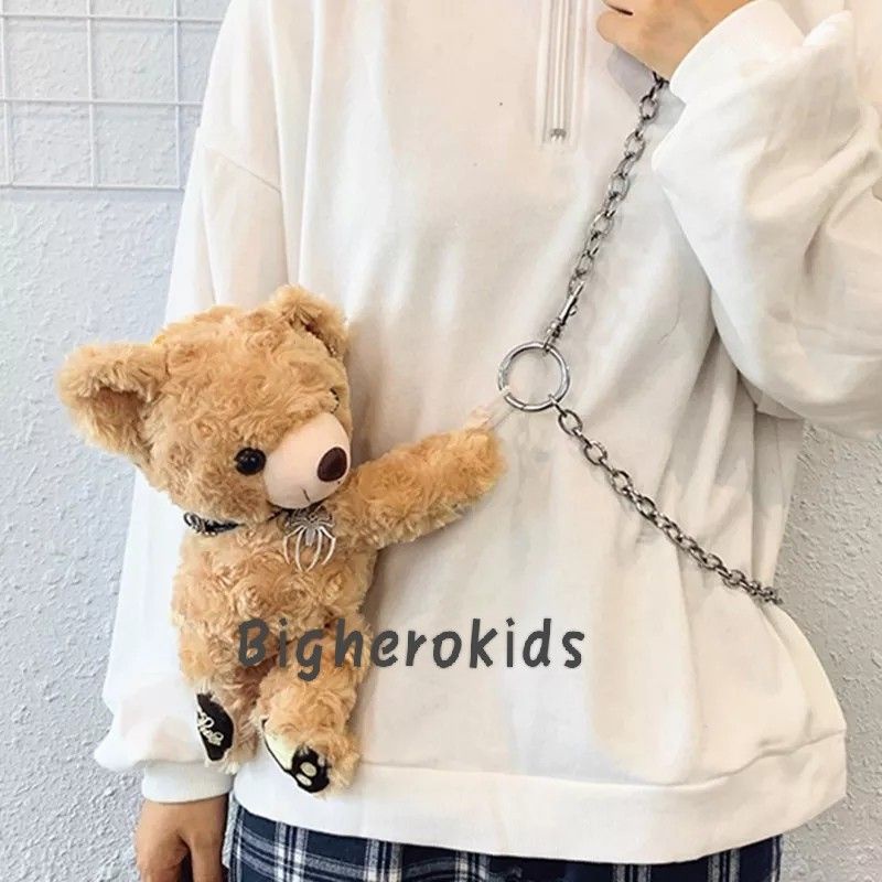 Tas Selempang Boneka Beruang bulu rantai Tedy bear Merangkul Tas Hp Kekinian