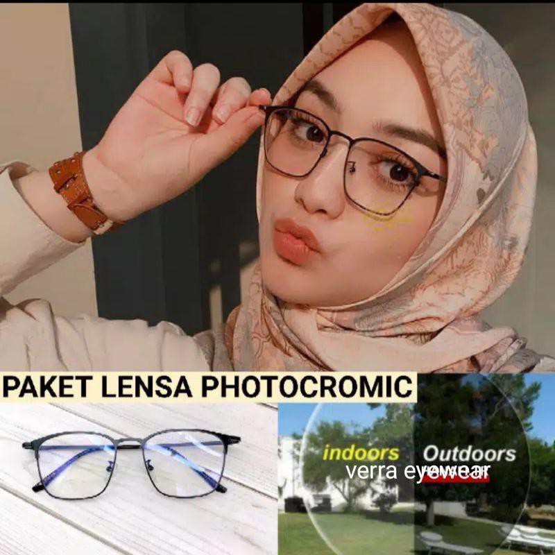 Paket Kacamata Lensa Photocromic Blueray Bluecromic Anti Radiasi Normal Minus Silinder 8919