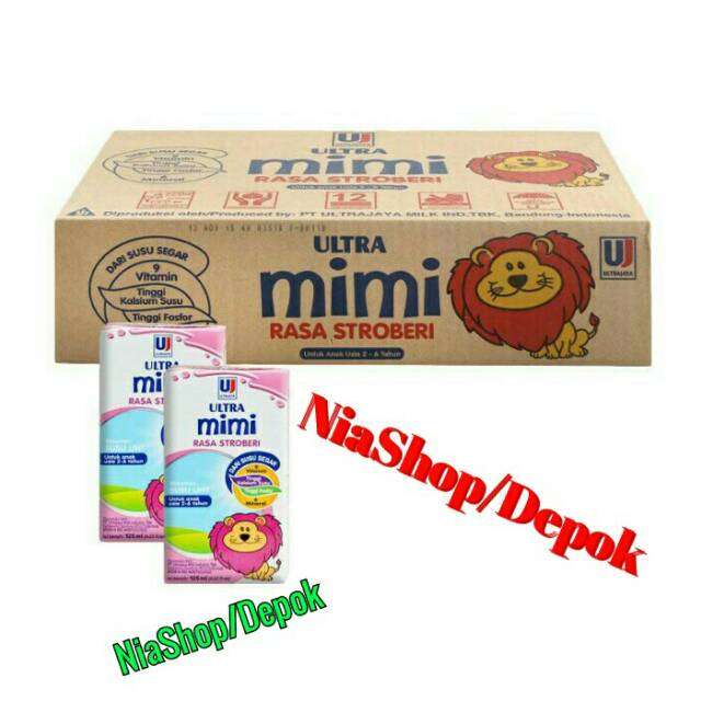 

Susu ultra Mimi rasa strawberry ukuran 125 ml isi 40 pcs