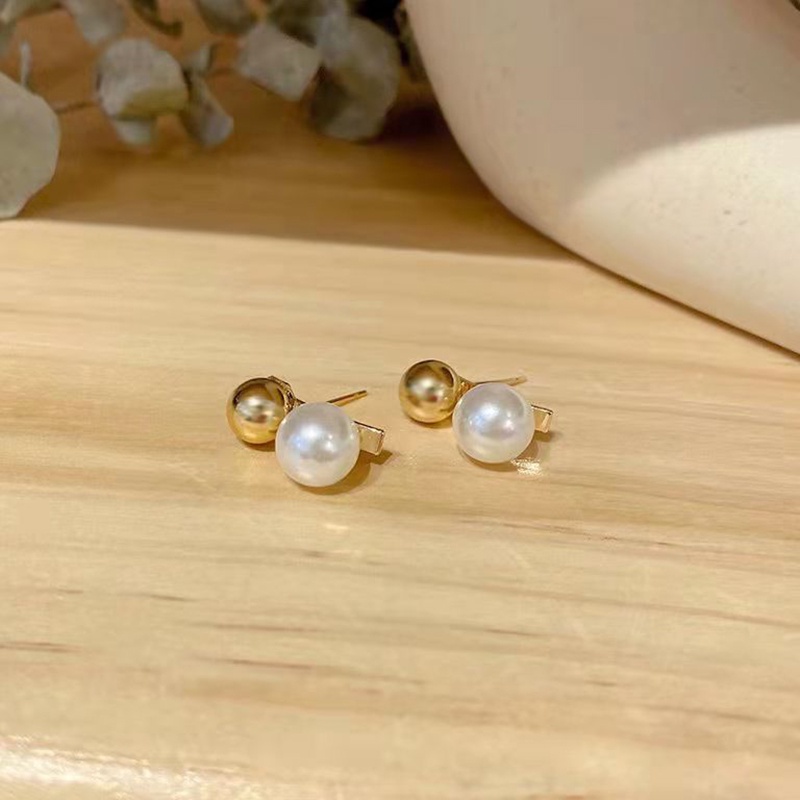 Anting 925 Silver Needle Bentuk Bulat Aksen Mutiara Untuk Wanita