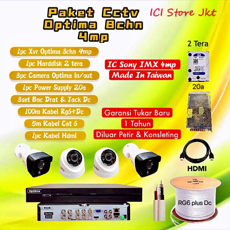 Paket cctv 8 kamera optima ic sony 4mp