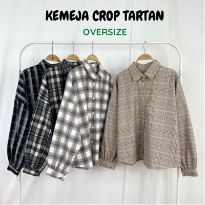 grosir_solo || KEMEJA NUMMA CROP TARTAN SHIRT / KEMEJA WANITA KOTAK OVERSIZE / KEMEJA CROP OVERSIZE