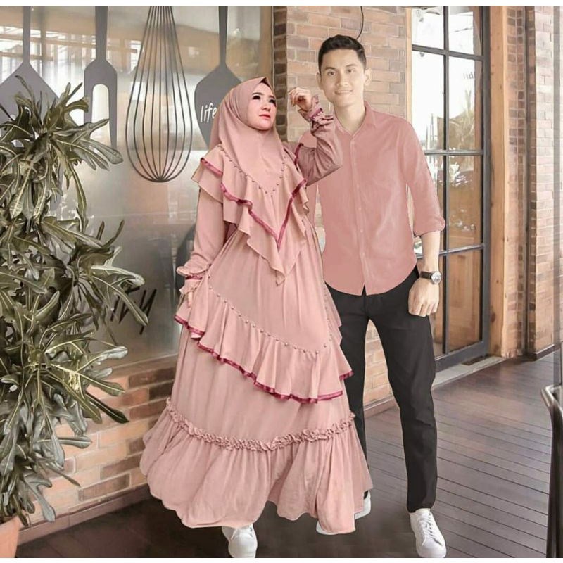 Gamis couple DUVENO / Sarimbit Idul Fitri Keluarga /Gamis Couple lebaran 2022 / gamis couple terbaru