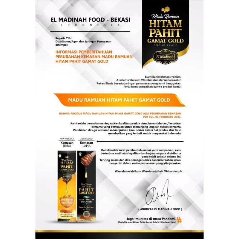 Madu Ramuan Hitam Pahit Gamat Gold 470gr / Madu Hitam Pahit Plus Daun Insulin Bidara Sambiloto