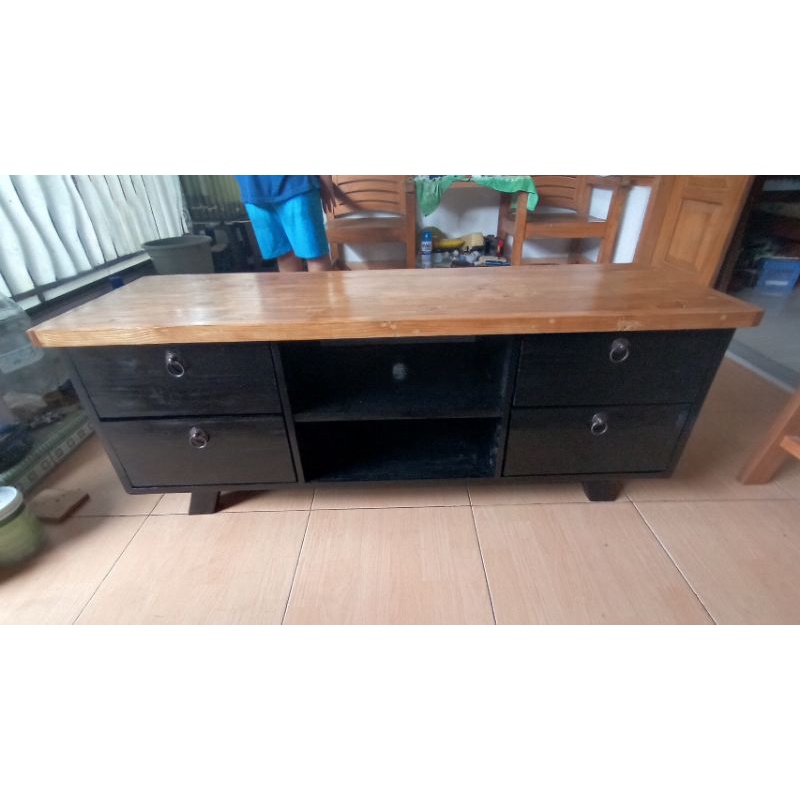 Meja TV kayu minimalis, bahan kayu bekas palet (Jati Belanda)