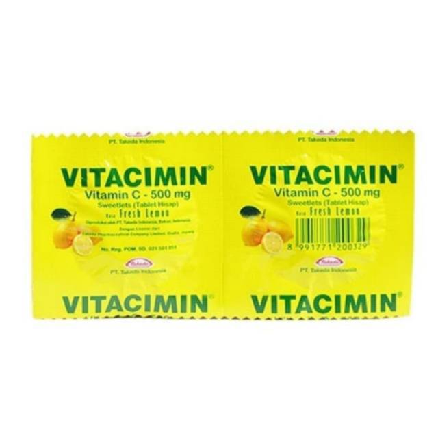 1 Strip (2  tablet) Vitacimin 500 Mg / Suplemen Vitamin C Lemon Blueberry Fruitpunch