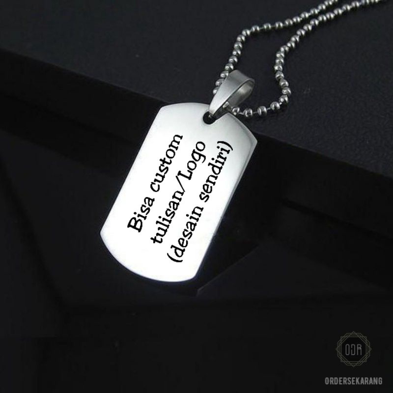 KALUNG DOG TAG MILITARY MILITER ARMY TENTARA TNI POLISI DENJAKA KOPASSUS CUSTOM GRAFIR LASER TULISAN NAMA MERK LOGO BRAND PERUSAHAAN KOMUNITAS HADIAH SOUVENIR GIFT