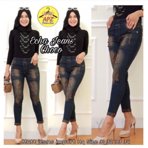 Echa jeans coco pinggang karet bahan melar (TNTI)