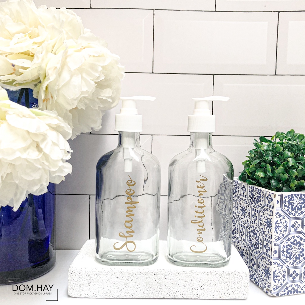 Bathroom Bottle Aesthetic 250ml Botol Pump Kaca Clear Gepeng Free Stiker HOME LIVING Shampoo Soap Dispenser Sabun Lotion Detergent Toiletries Daily Cleanser