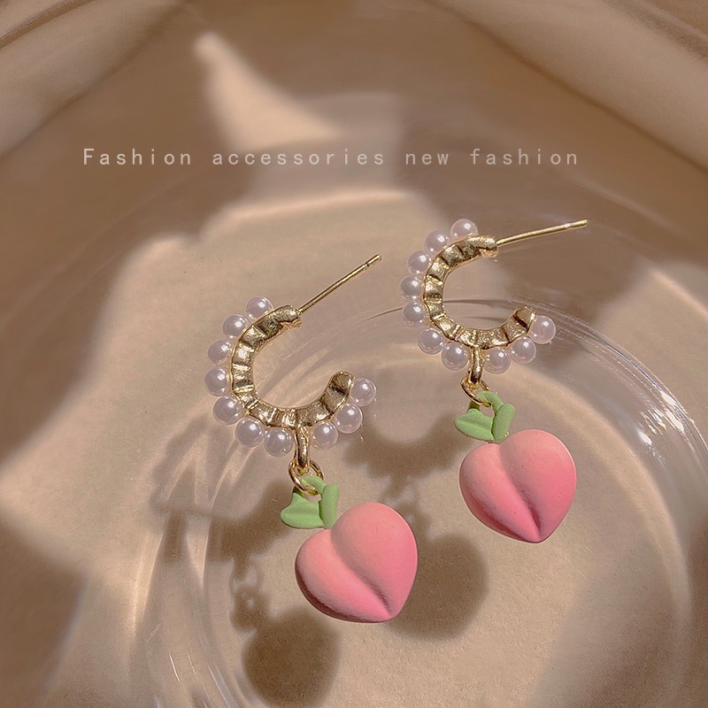 Anting Hoop Mutiara Warna Pink Peach Untuk Wanita