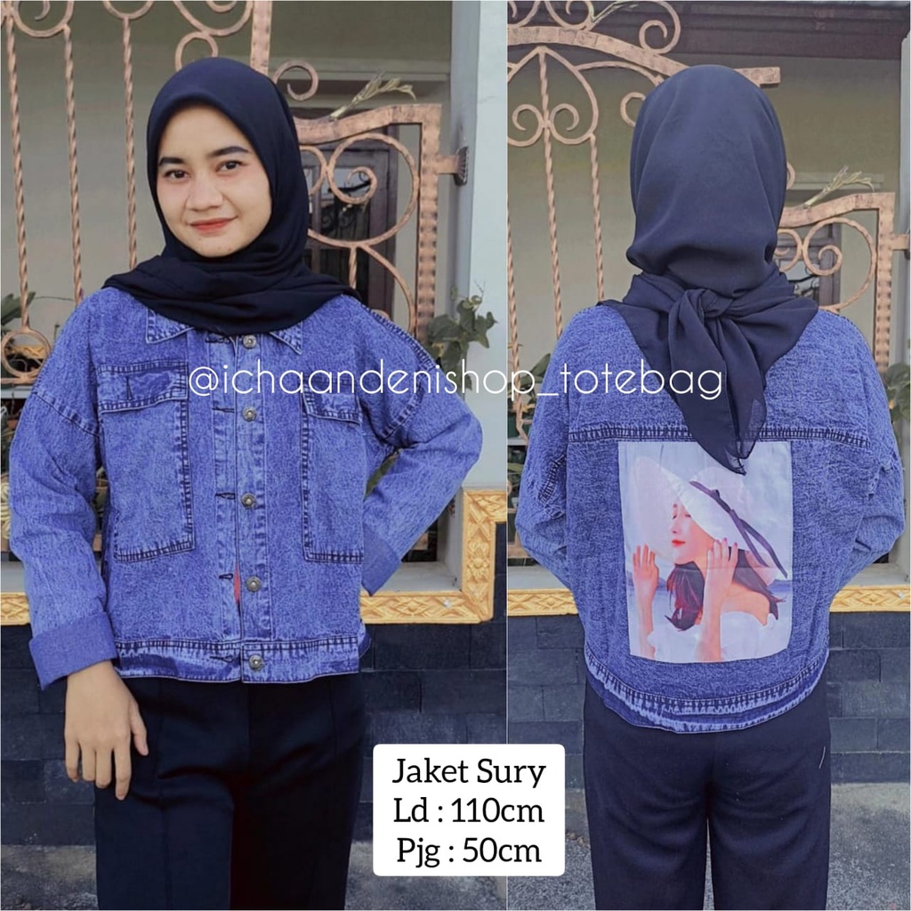 Jaket Jeans Oversize LD 110 - 150 // Jaket Jumbo Saku Wanita Sandwash Denim Premium-SURY LD 110