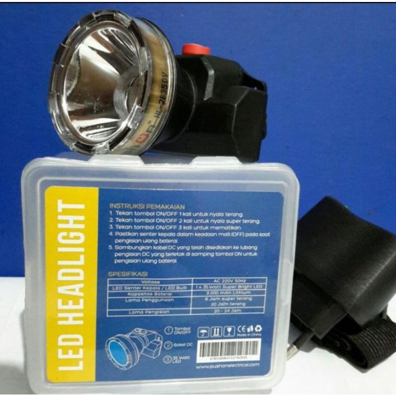 Senter Kepala Selam Push On HL-2835DV Super Terang 35 Watt Cahaya Putih