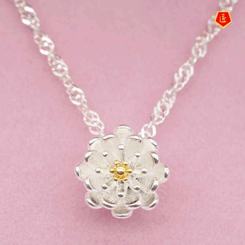 [Ready Stock]Korean Style Sweet Lotus Silver Pendant Temperament Trend