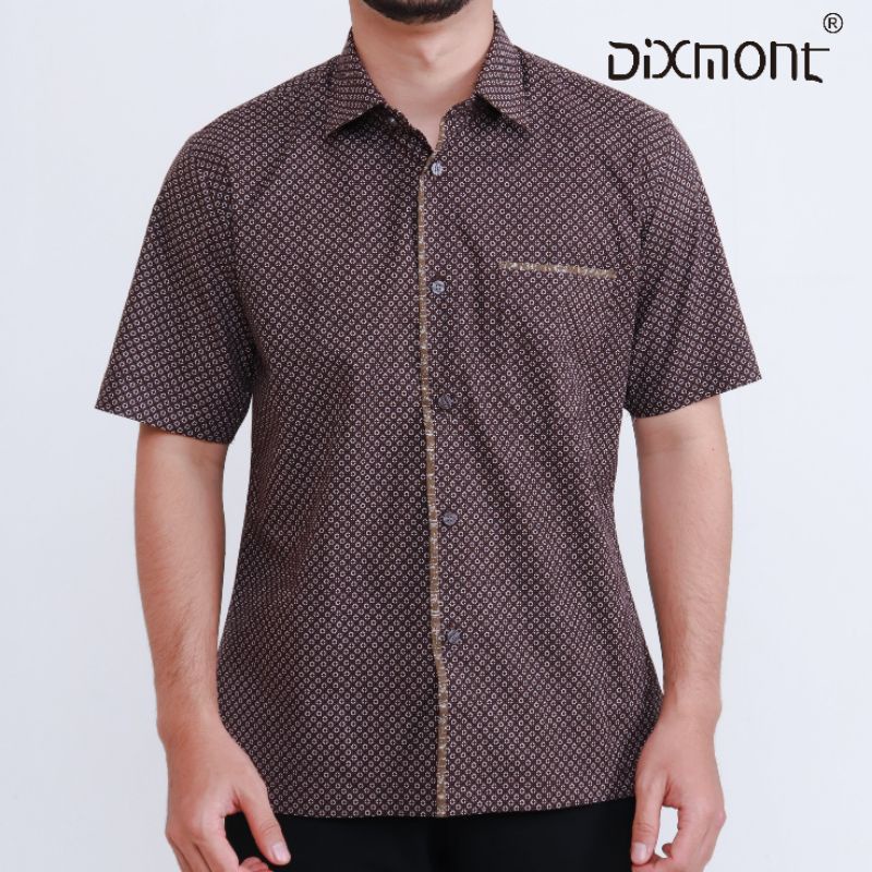 Dixmont Kemeja Pria Basic Formal Motif Lengan Pendek Hem MS03021