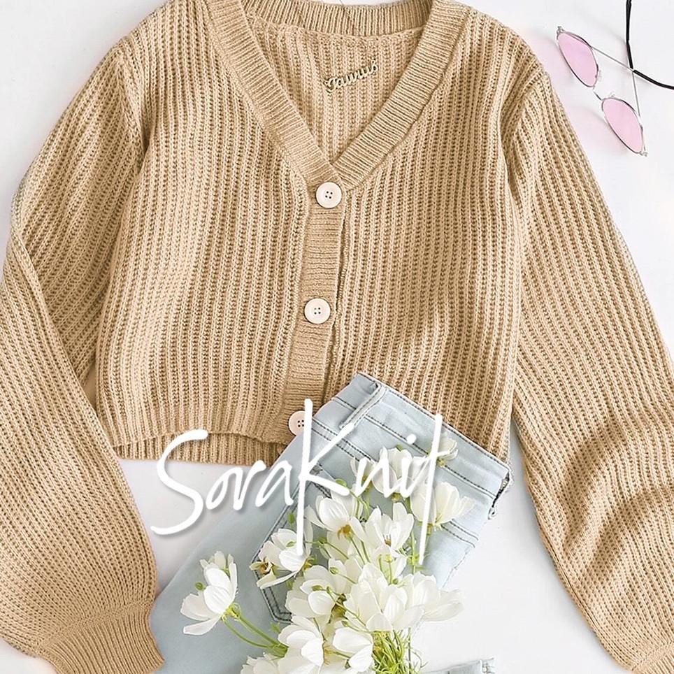 Cardigan lengan Balon bahan Rajut Wanita Crop Pum Kardigan Tebal Realpic D67Z
