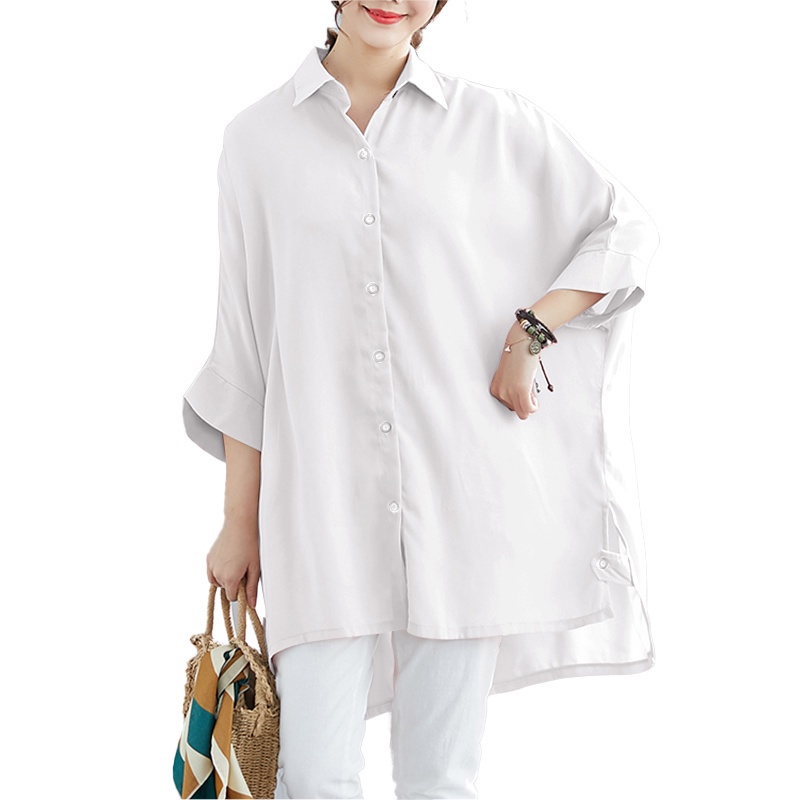 ZANZEA Women Casual Turn-Down-Collar Solid Color Long Button Down High Low Blouse