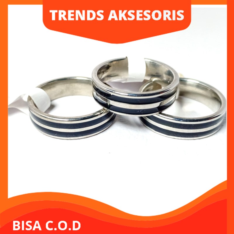 [TRENDS] CINCIN COUPLE, CINCIN TUNANGAN  PRIA WANITA TITANIUM MODEL SILVER LIST HITAM TEBAL. ANTI KA