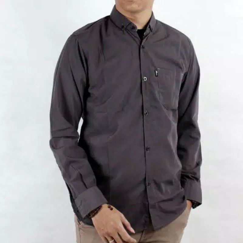 KEMEJA PRIA TANGAN PANJANG WARNA DARK GREY