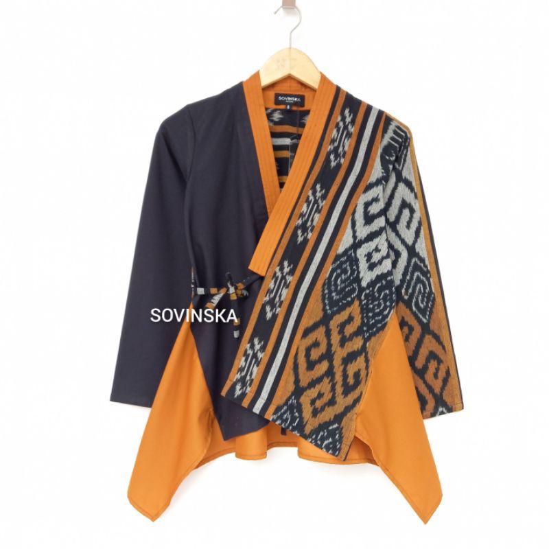 Atasan Batik Kombinasi Tenun WP 181 kuning Kunyit Atasan Wanita blus Blouse Baju kerja batik modern 