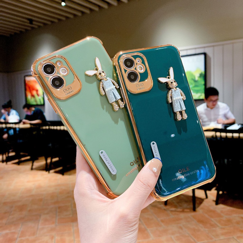 IPHONE Boneka Kelinci Berlian Desain Pinggiran Emas Casing Ponsel Kompatibel Dengan Iphone12 11 Pro Max X Xs Max Xr Ffghnb