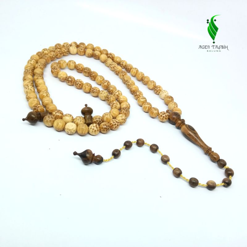 Tasbih Kayu Liwung Putih/Nibung Kepala Kayu Tesek Sulaiman Size 9mm ORIGINAL!!